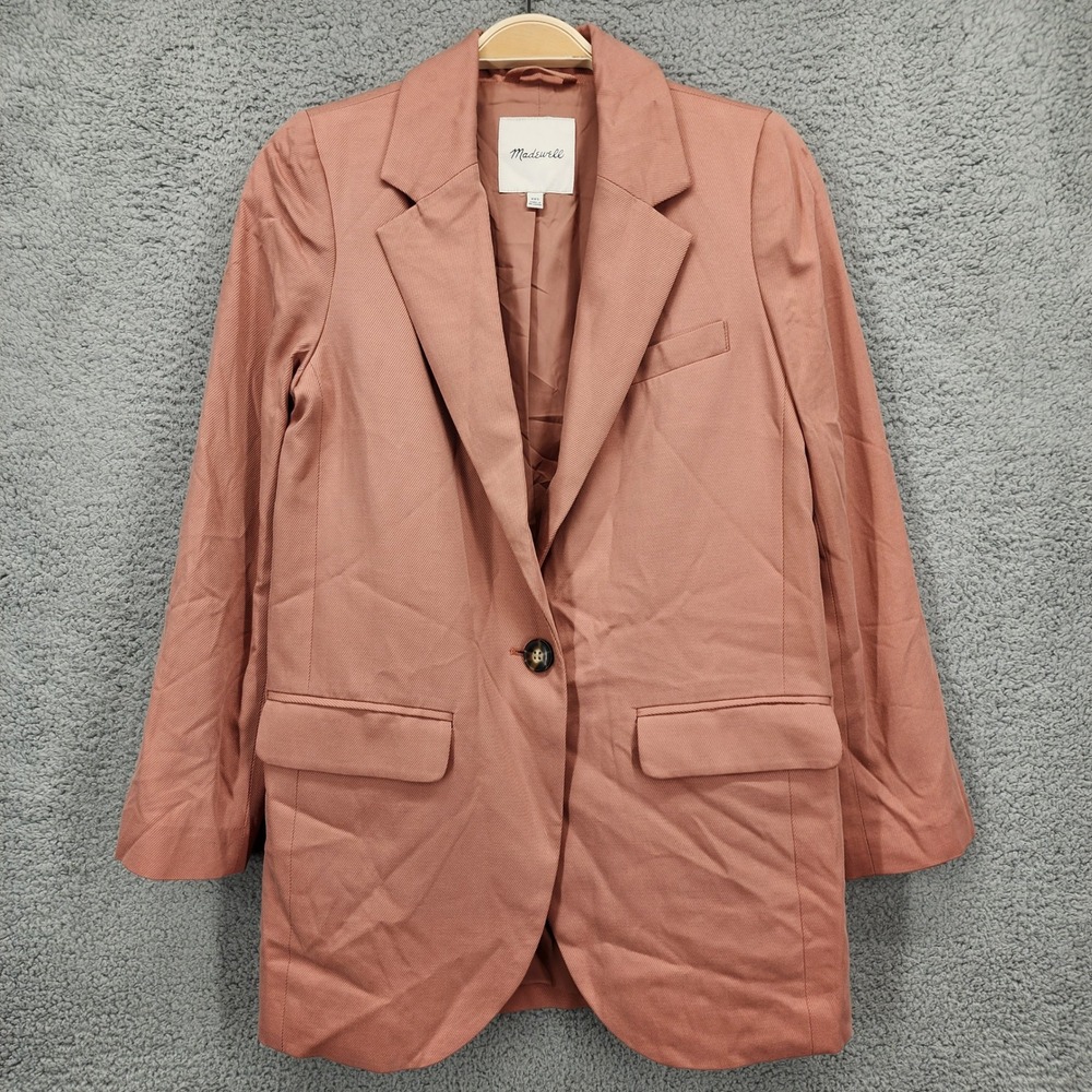 Madewell Rosy Pink Linen Blend Blazer Womens XXS Single Button Lapel Collar